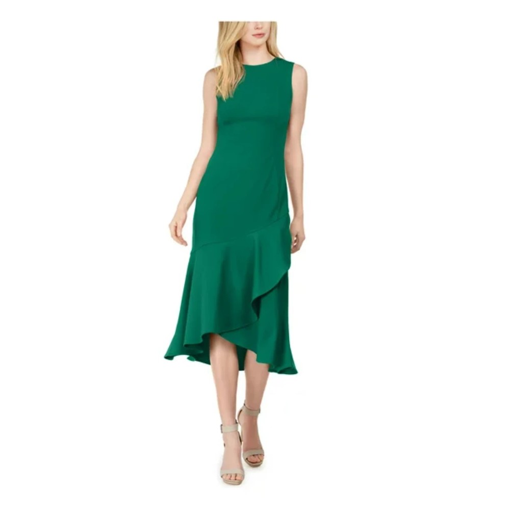 Calvin Klein Emerald Green Asymmetric Midi Dress